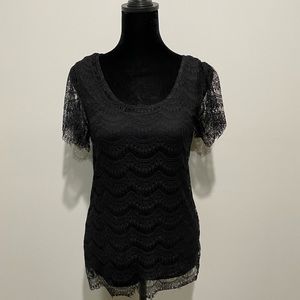 Ann Taylor blouse, black with lace, Size XS